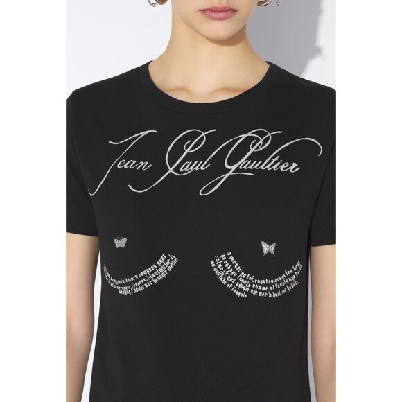 Jean Paul Gaultier Tattoo Baby Tee in Black & Off White Small New Womens Tshirt - Picture 12 of 16